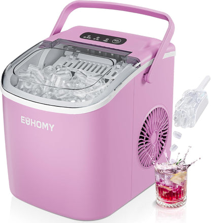 EUHOMY Countertop Ice Maker Machine with Handle, 26lbs in 24Hrs, 9 Ice Cubes Ready in 6 Mins