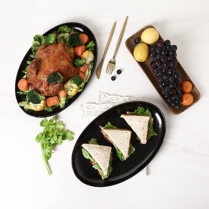 vicrays Serving Platter Ceramic Tray Plates Extra Large Oval 14.5 Inch Porcelain Dinner Plates Long
