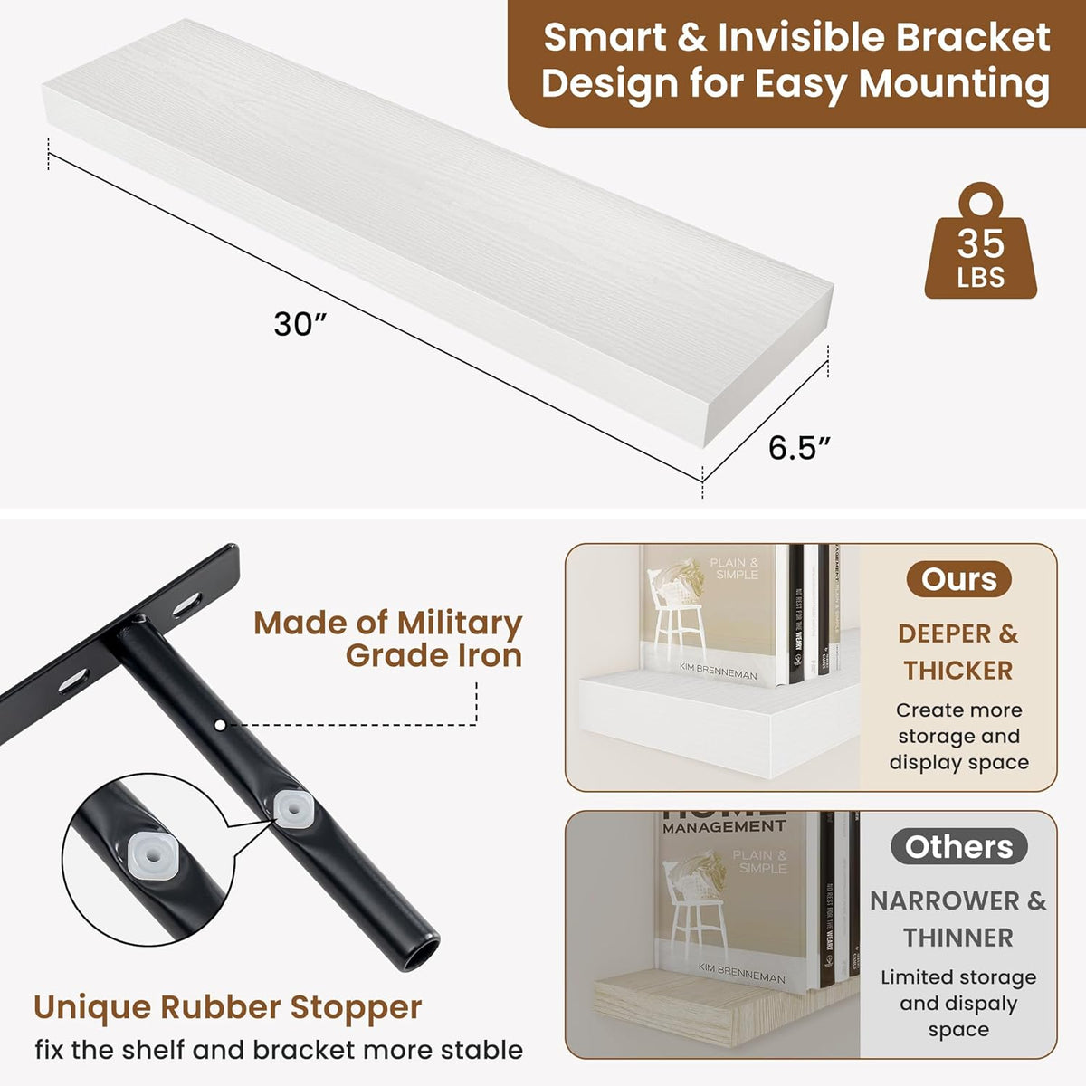 fuqing Floating Shelves for Wall, Bathroom Shelf Wall Mounted for Storage, Shelves with Invisible