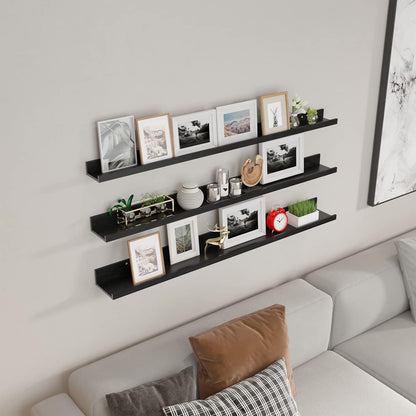 Giftgarden 47 Inch Black Floating Shelves Ledge, Wall Mount Long Picture Rail Large Woodgrain Photo