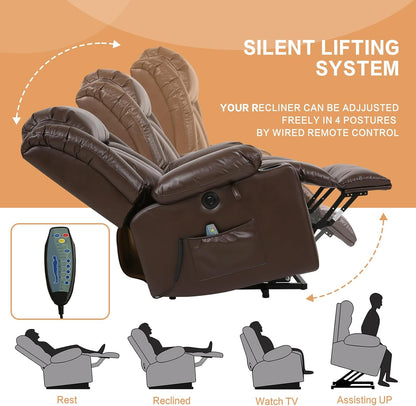 Power Lift Recliner Chair for Elderly Breathable Leather Recliner Chair with Massage and Heat for