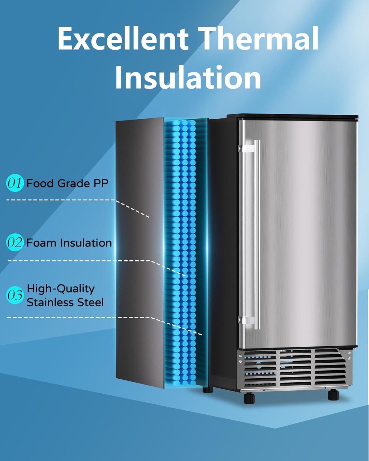 Commercial Ice Maker Machine Reversible Door 120LBS/Day, Undercounter Ice Makers 30LBS Storage Bin