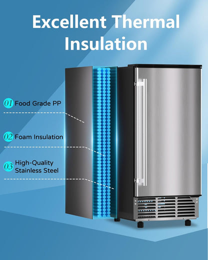 Commercial Ice Maker Machine Reversible Door 120LBS/Day, Undercounter Ice Makers 30LBS Storage Bin