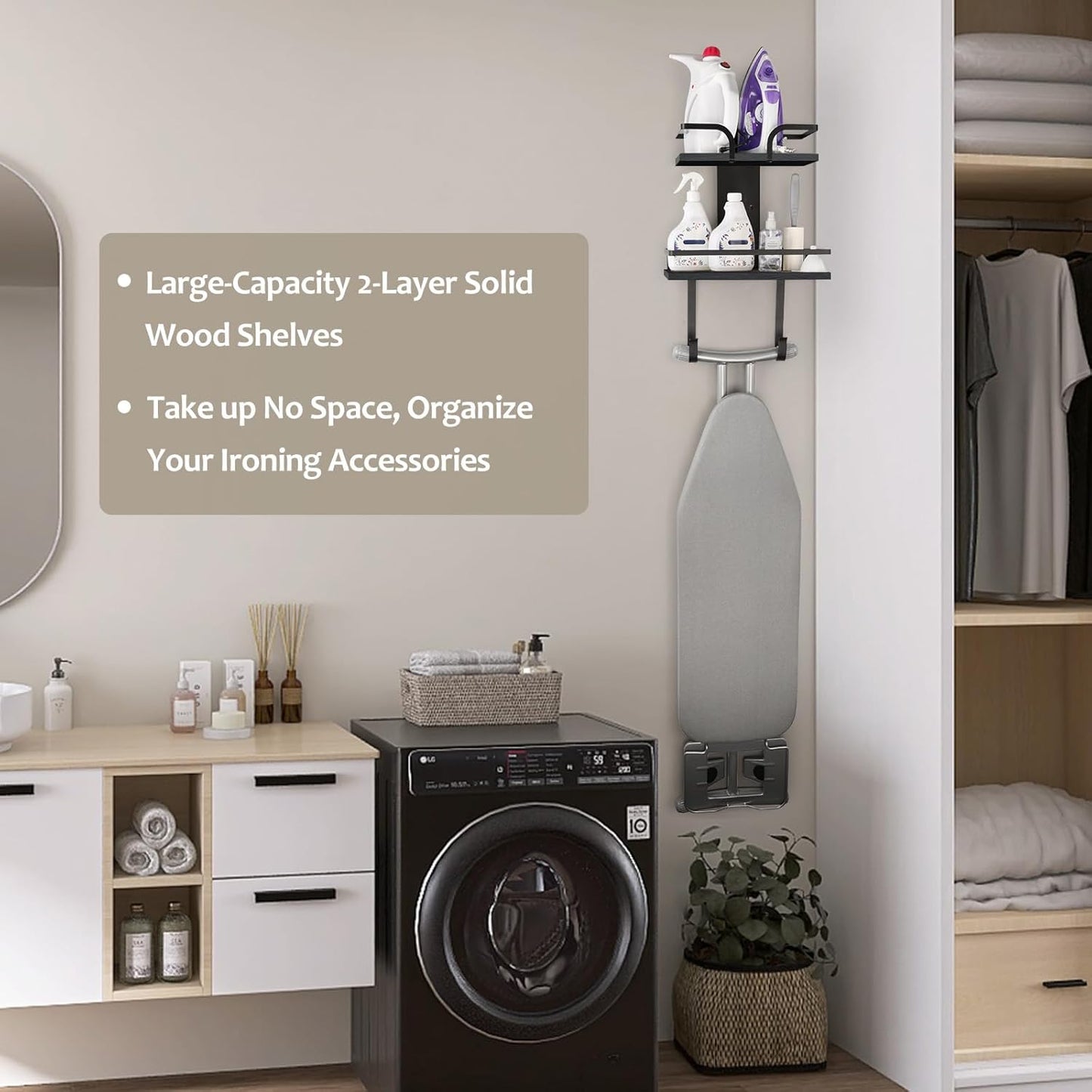 VINAEMO Ironing Board Hanger Wall Mount, 2-Layer Iron and Ironing Board Holder, Laundry Room