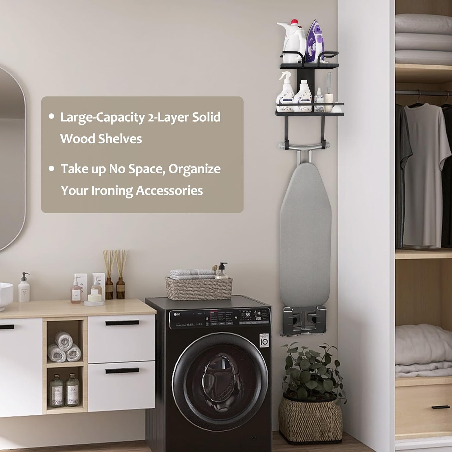 VINAEMO Ironing Board Hanger Wall Mount, 2-Layer Iron and Ironing Board Holder, Laundry Room
