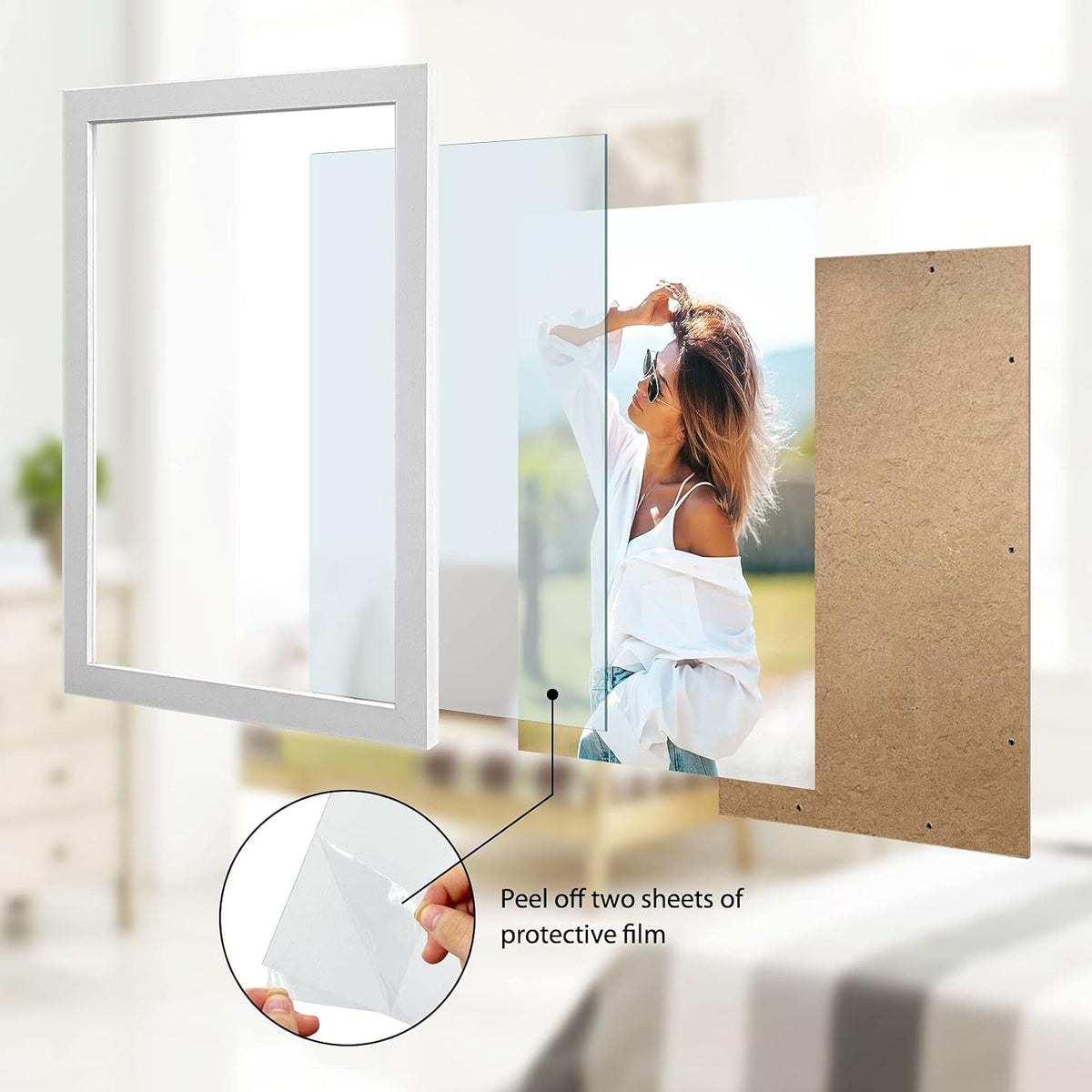 VCK Poster Frames 13x19 White 3 Pack, Solid Wood Picture Frames for Wall Mounting Hanging Art and
