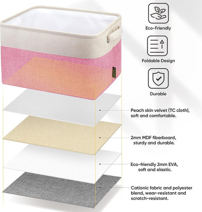 BALEINE 2 Pack Fabric Storage Bins for Shelves, Linen Storage Baskets for Organizing, Decorative