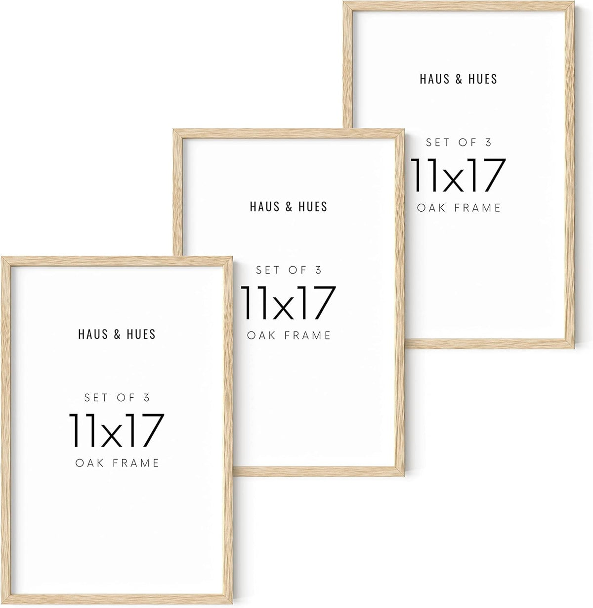 HAUS AND HUES Set of 3 Wooden Frames - 11x17 Natural Wood Picture Frames, Oak Beige