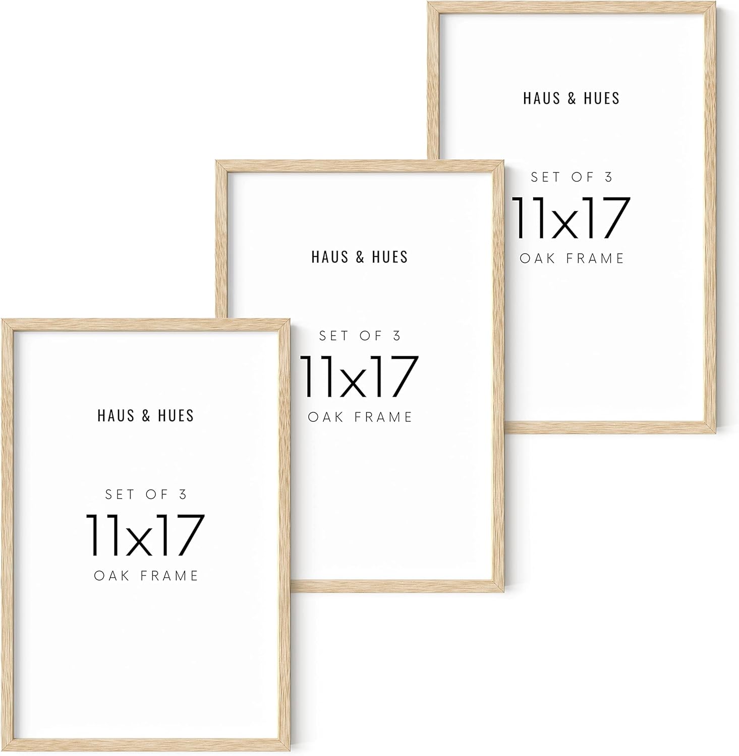 HAUS AND HUES Set of 3 Wooden Frames - 11x17 Natural Wood Picture Frames, Oak Beige
