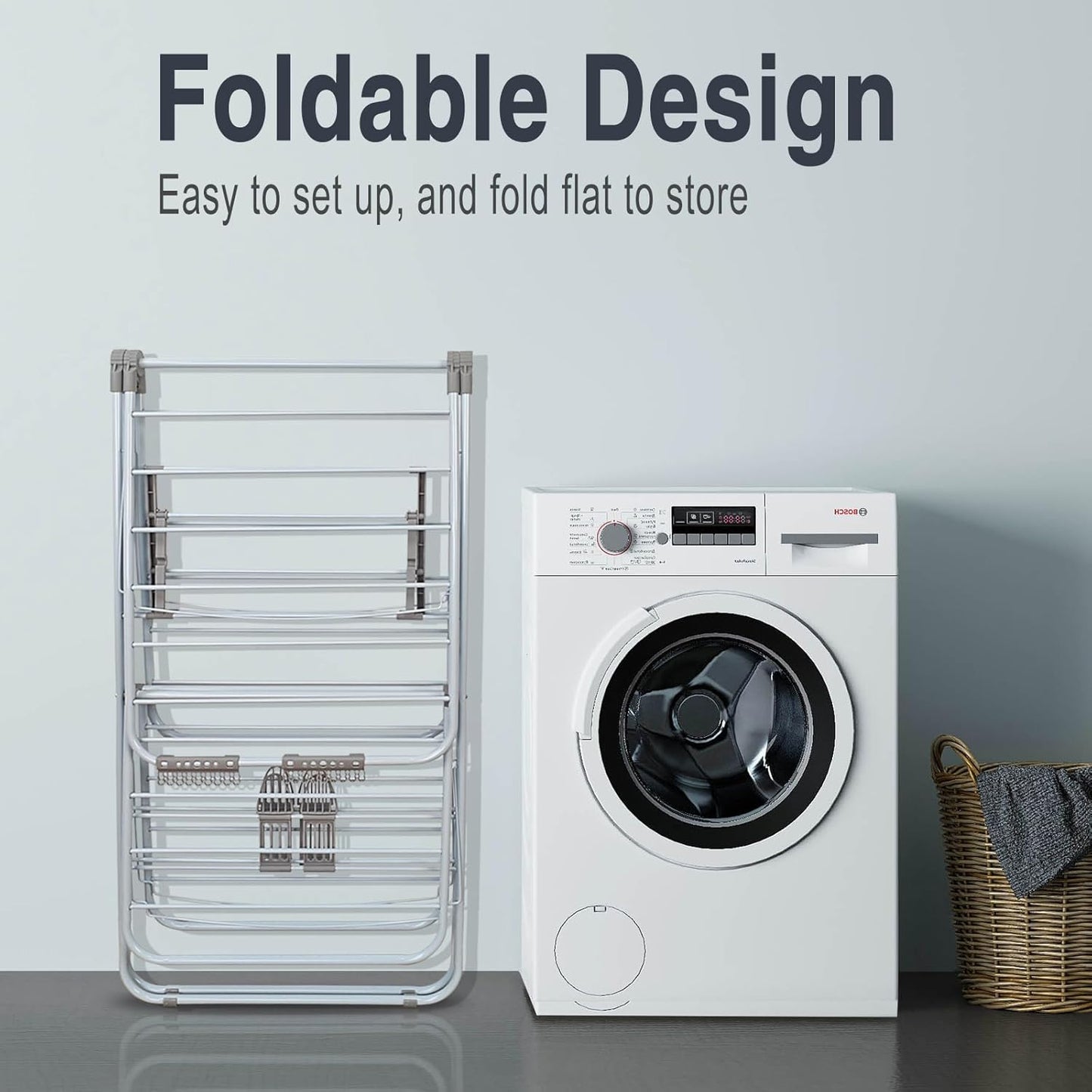 Large Capacity Double Drying Rack, Folding Rustproof Drying Rack with Non-Slip Clips and Drainage