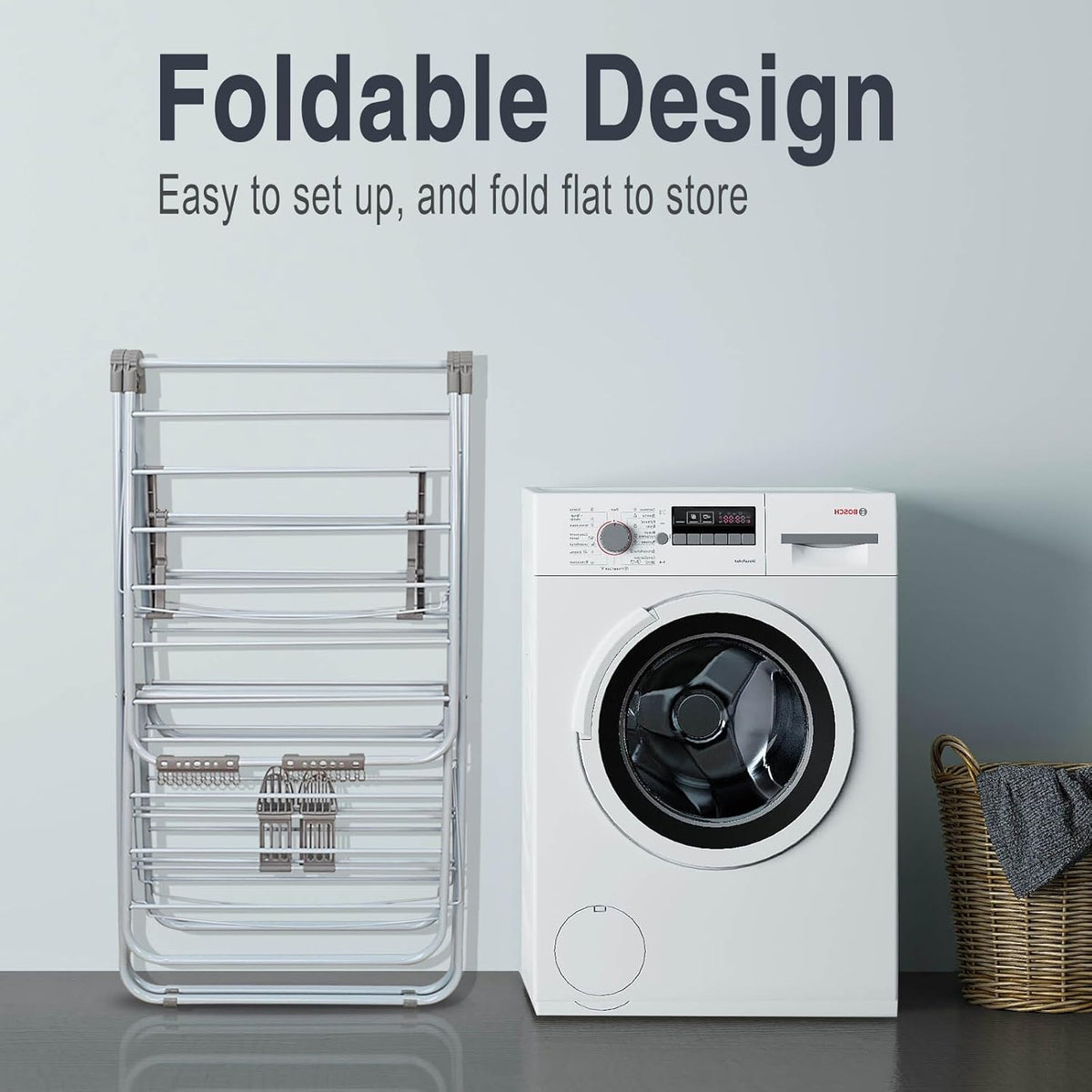 Large Capacity Double Drying Rack, Folding Rustproof Drying Rack with Non-Slip Clips and Drainage