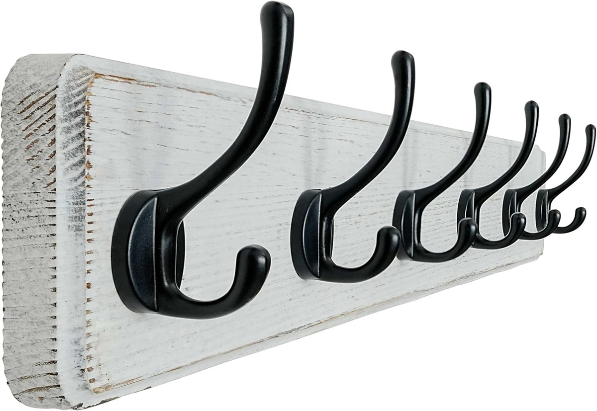 Dseap Coat Rack Wall: 24" Long, Patented, Heavy-Duty, 6-Double-Hooks Wooden Wall Mounted Coat Rack