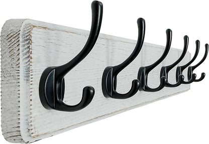 Dseap Coat Rack Wall: 24" Long, Patented, Heavy-Duty, 6-Double-Hooks Wooden Wall Mounted Coat Rack