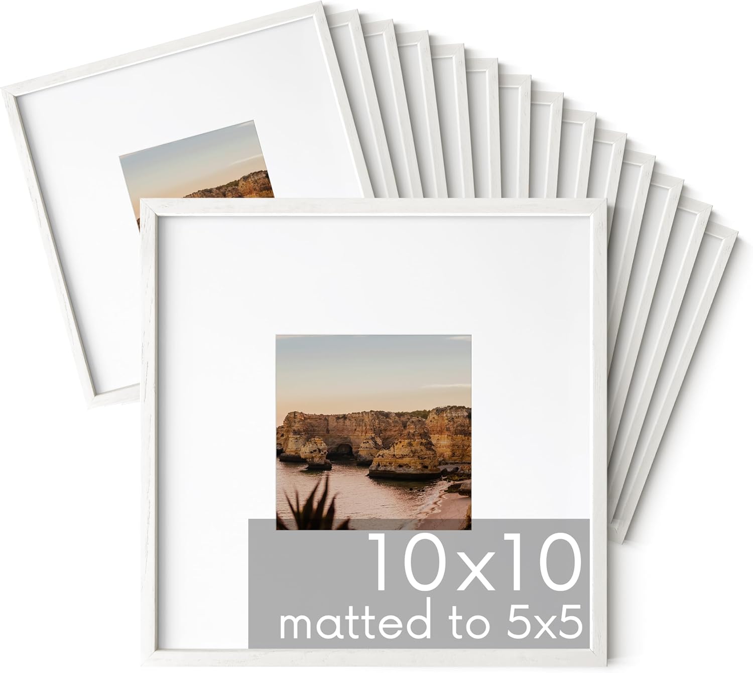 HAUS AND HUES 10x10 Square Picture Frames Set of 15 - White Oak Frames with Plexiglass, Modern