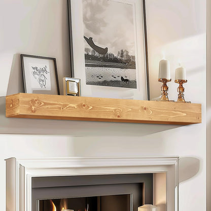 48x8x5 Fireplace Mantel - Handcrafted Rustic Solid Wood Wall Mounted Floating Shelf with Invisible