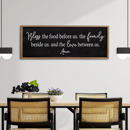 Bless the Food Before Us Sign Wall Decor 40"X15" Large Farmhouse Dining Room Wall Decor Framed Wood