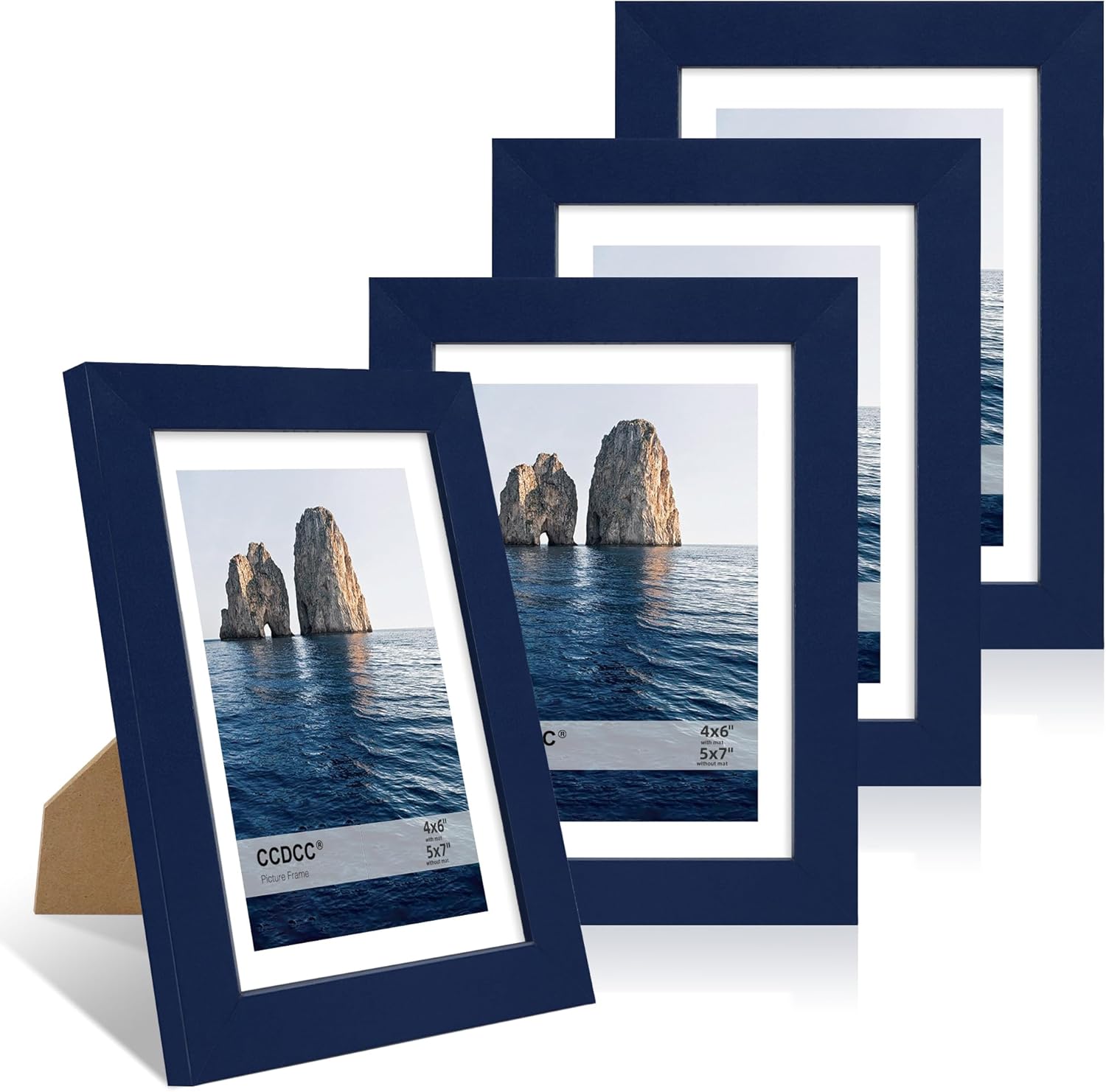 5x7 Picture Frame Set of 4, 5 x 7 Wood Photo Frames with Mat for 4x6, Natural Wooden Frame with