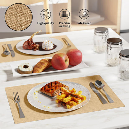 Cloth Placemats, Set of 6 Heat-Resistant Cotton Linen Blend Double Layered Machine Washable Place