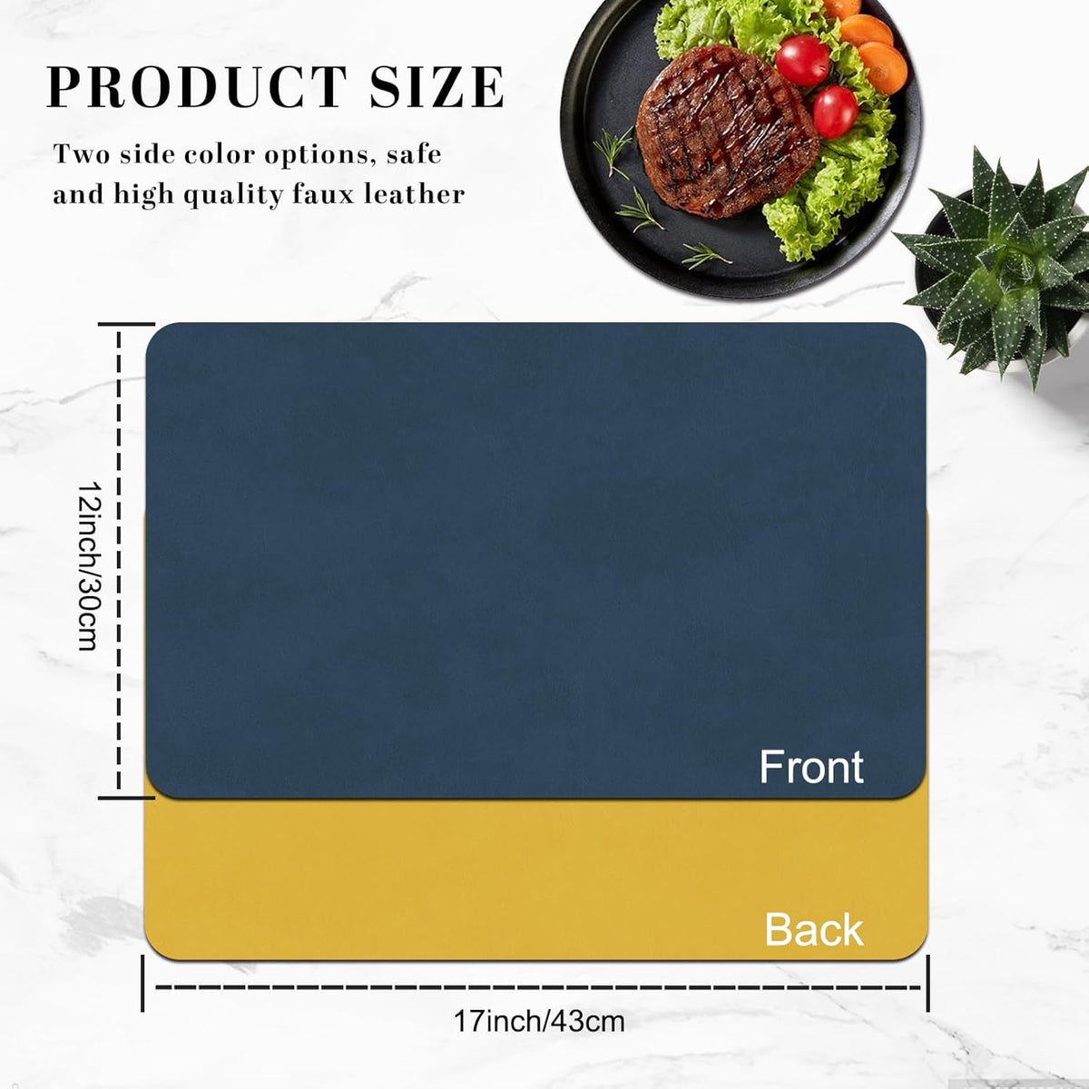 BLESWIN Faux Leather Placemats, PU Dining Table, Waterproof and Oil Resistant Easy to Clean, Heat
