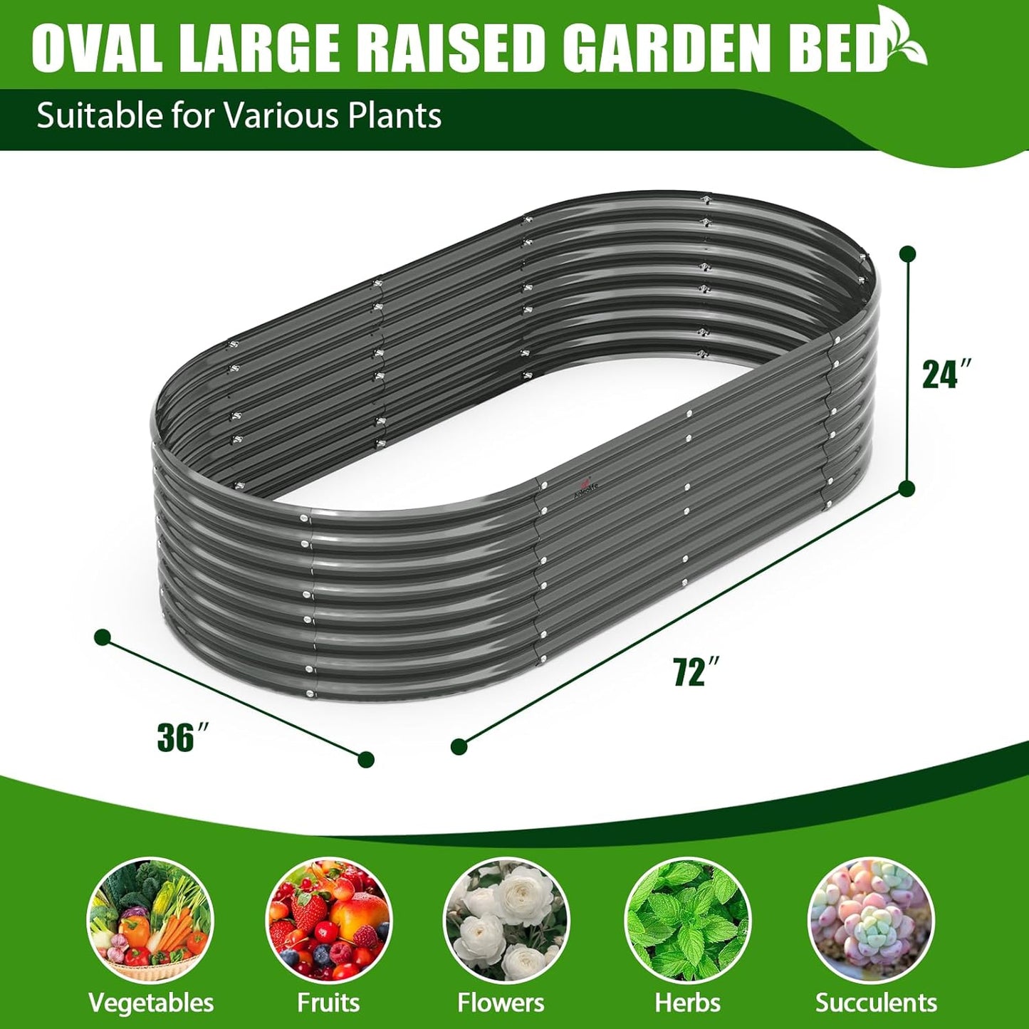 A ANLEOLIFE 6X3X2 ft Galvanized Raised Garden Beds Outdoor-2 Pack, Oval Large Metal Deep Root