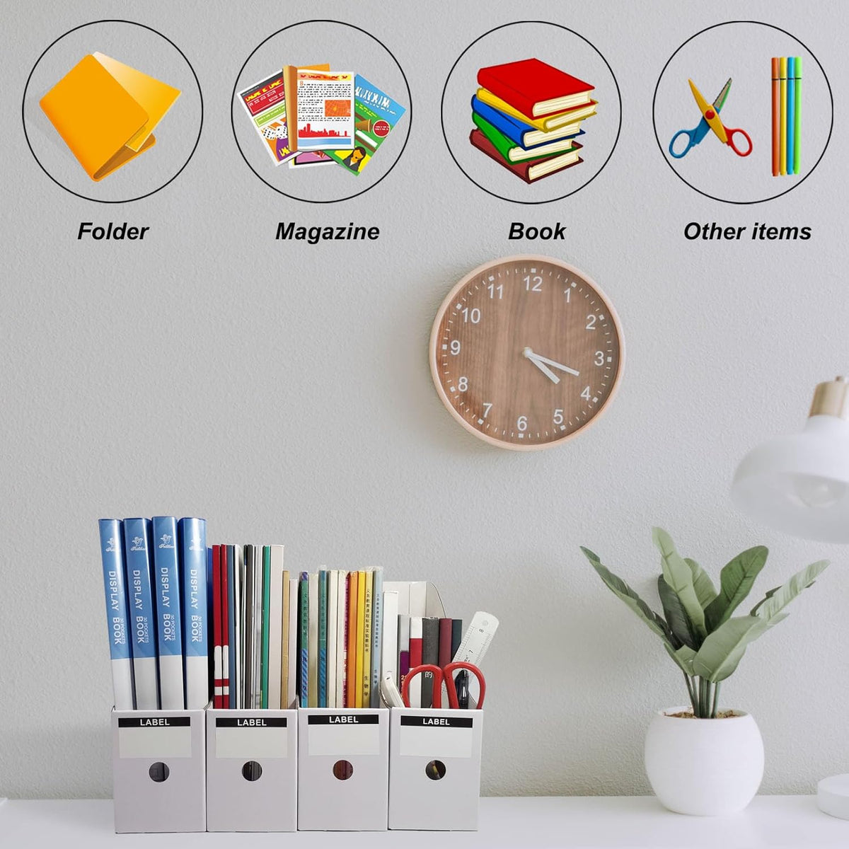24 Pack White Cardboard Magazine File Holder for Desk, Shelves, Office or Home, Vertical Book Bins