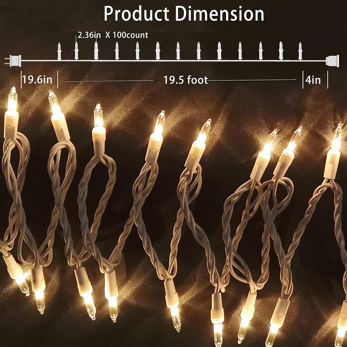 Christmas Lights 100 Count Mini Clear Lights 21ft White Wire Christmas Tree String Lights Set for