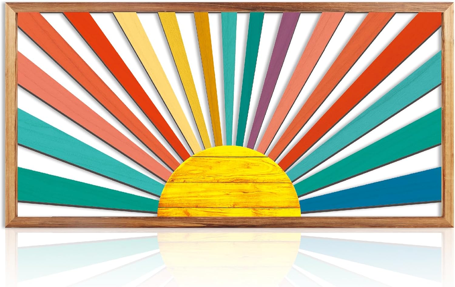 IARTTOP Large Boho Sun Wall Art Framed Wooden Art Wall Decor Sun Geometric Line Sunshine Wall Art