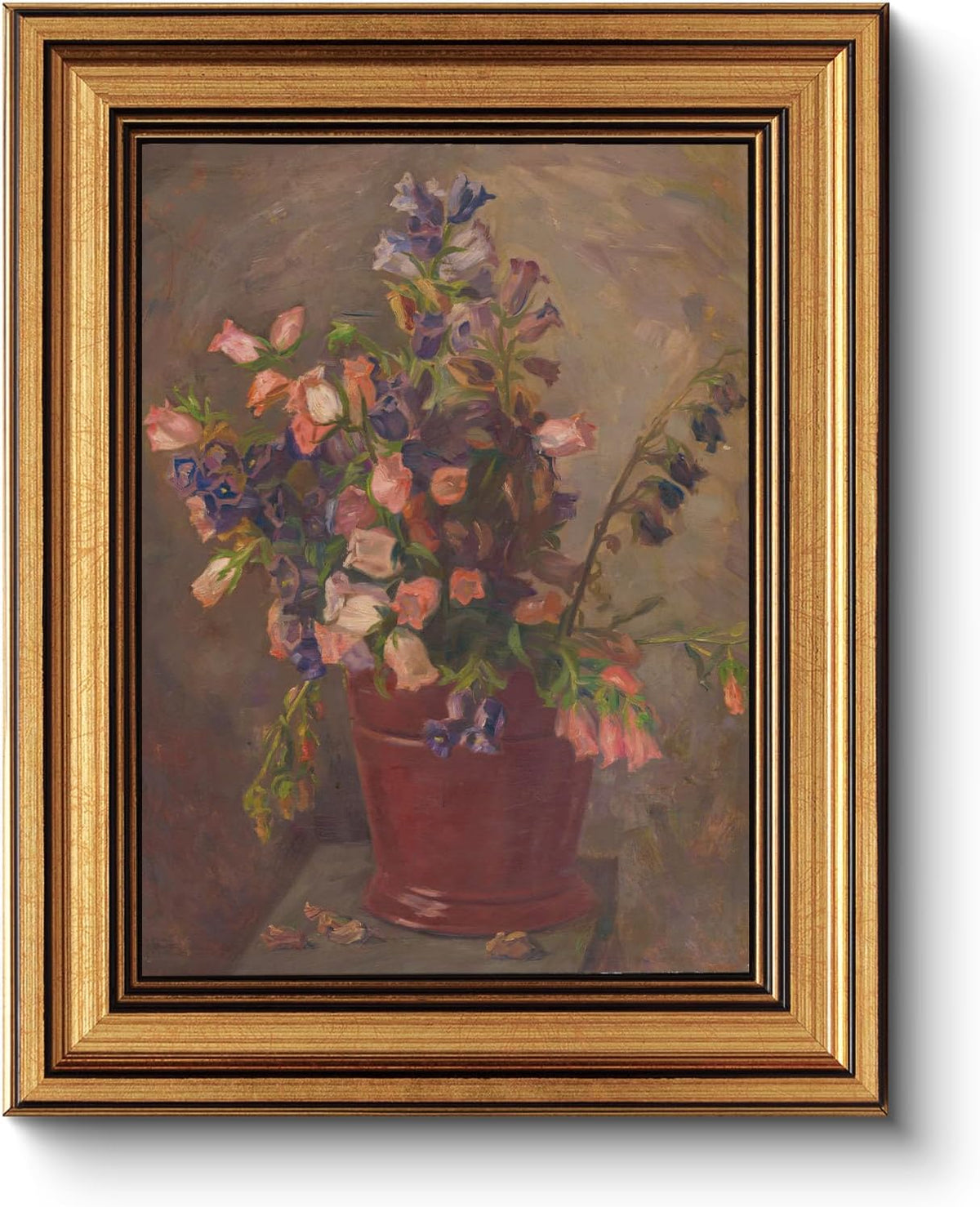 HUARCEY Gold Framed Vintage Wall Art for Living Room, Flower Painting Canvas Prints Shelf Decor for
