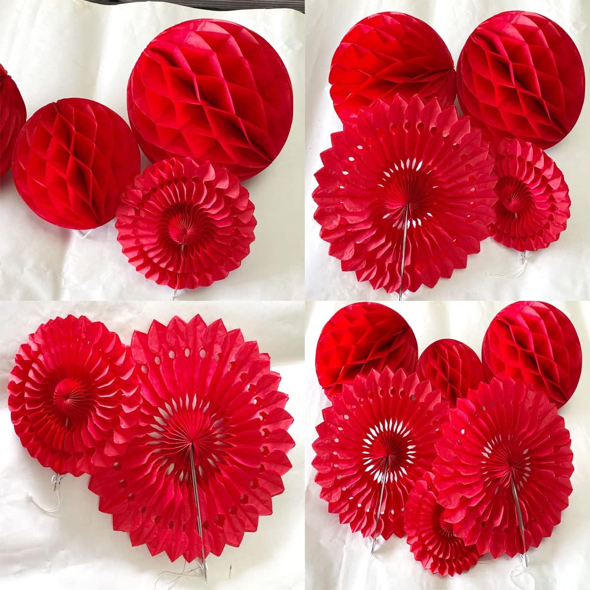 12pcs 6'' 8'' Red Honeycomb Balls Tissue Paper Fans Party Honeycomb Ball Fans Wall Decor Tissue Pom