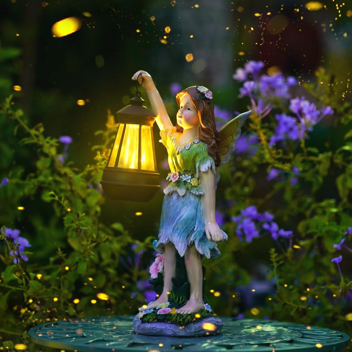 Fairy Garden Statue Solar Garden Fairy with Lantern Light Outdoor Decoration Waterproof Solar