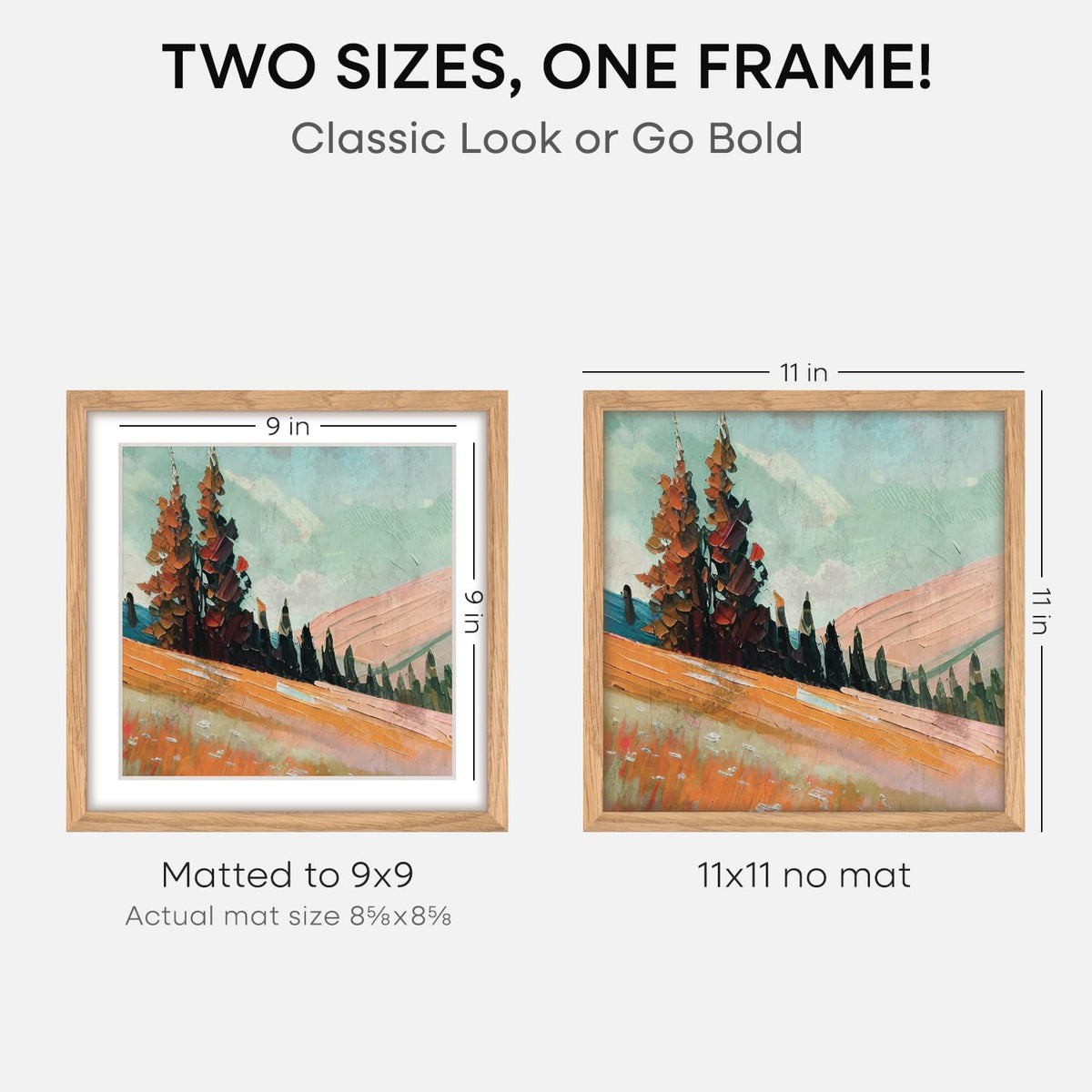 Homeforia 11x11 Picture Frame Wood, High-End Natural Oak 11 x 11 Thin Square Poster Frames with Mat