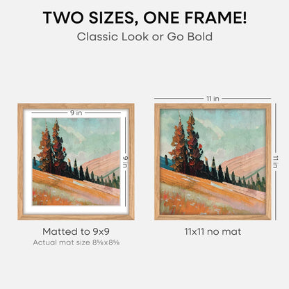 Homeforia 11x11 Picture Frame Wood, High-End Natural Oak 11 x 11 Thin Square Poster Frames with Mat