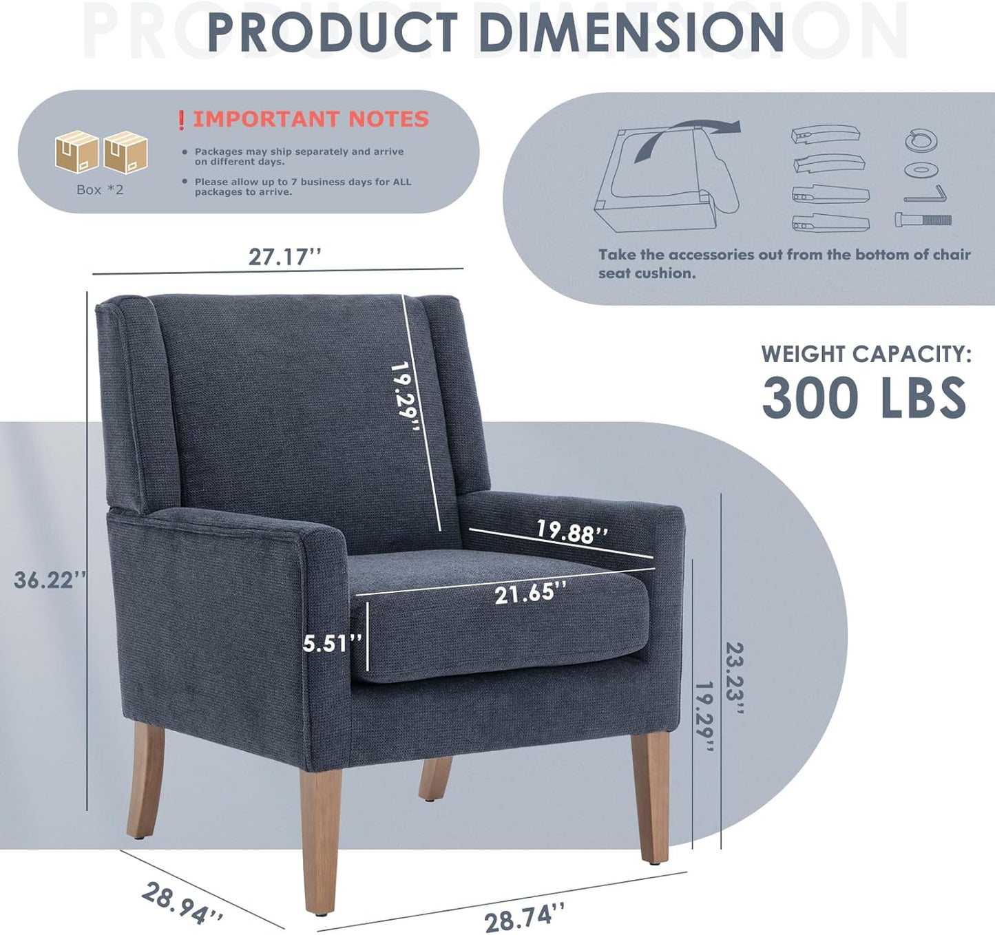 COLAMY Modern Wingback Living Room Chair Set of 2, Upholstered Fabric Accent Armchair, Single Sofa