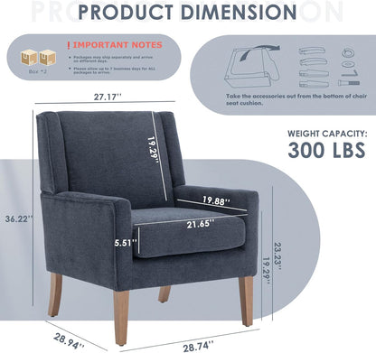 COLAMY Modern Wingback Living Room Chair Set of 2, Upholstered Fabric Accent Armchair, Single Sofa