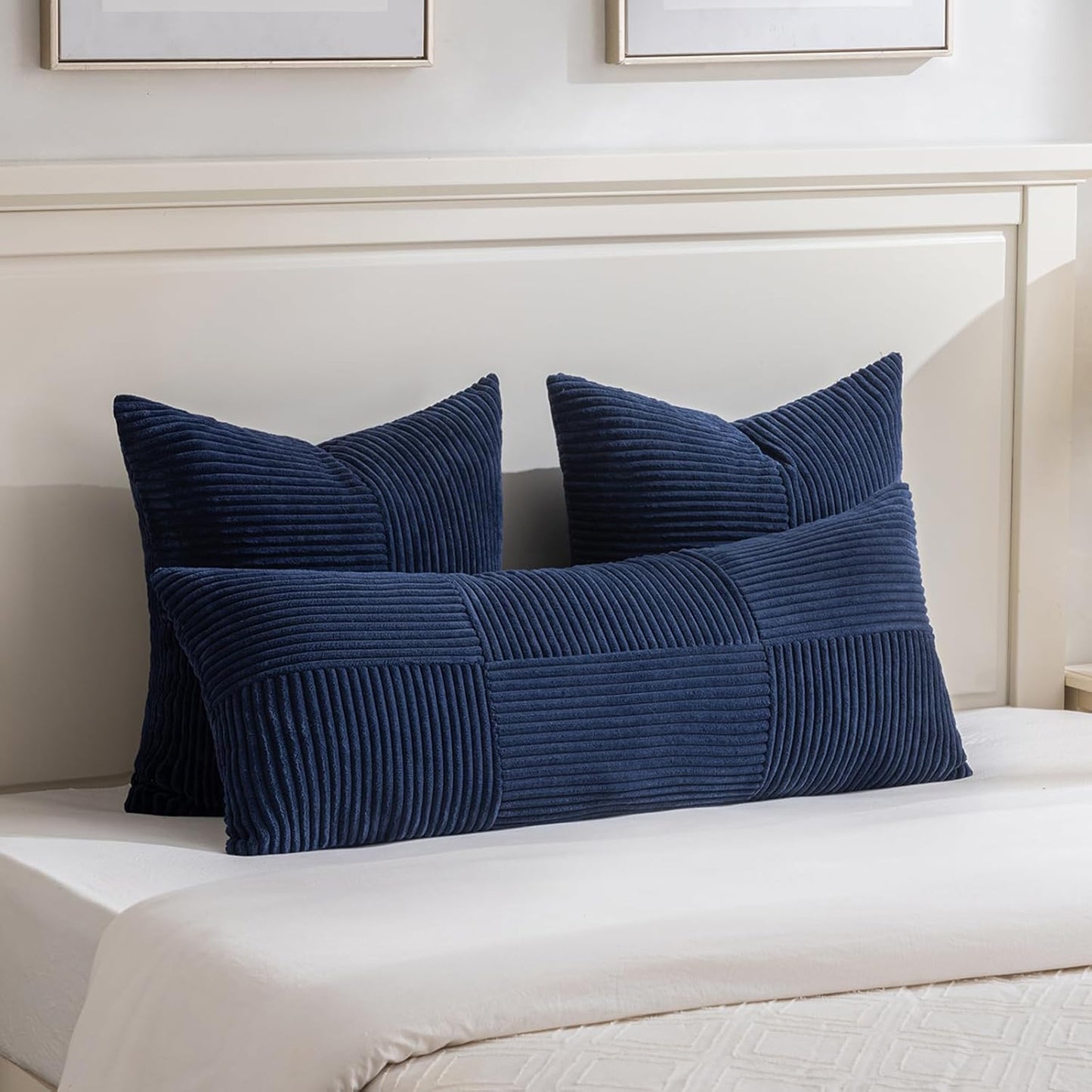 Fancy Homi 2 Packs Navy Blue Big Decorative Throw Pillow Covers 24x24 Inch for Living Room Couch