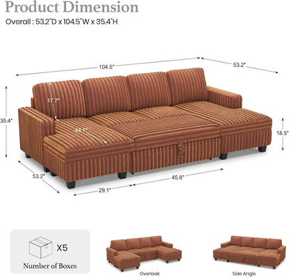 Belffin Modular Sectional Sleeper Sofa with Pull Out Couch Bed Corduroy Double Chaise with Storage