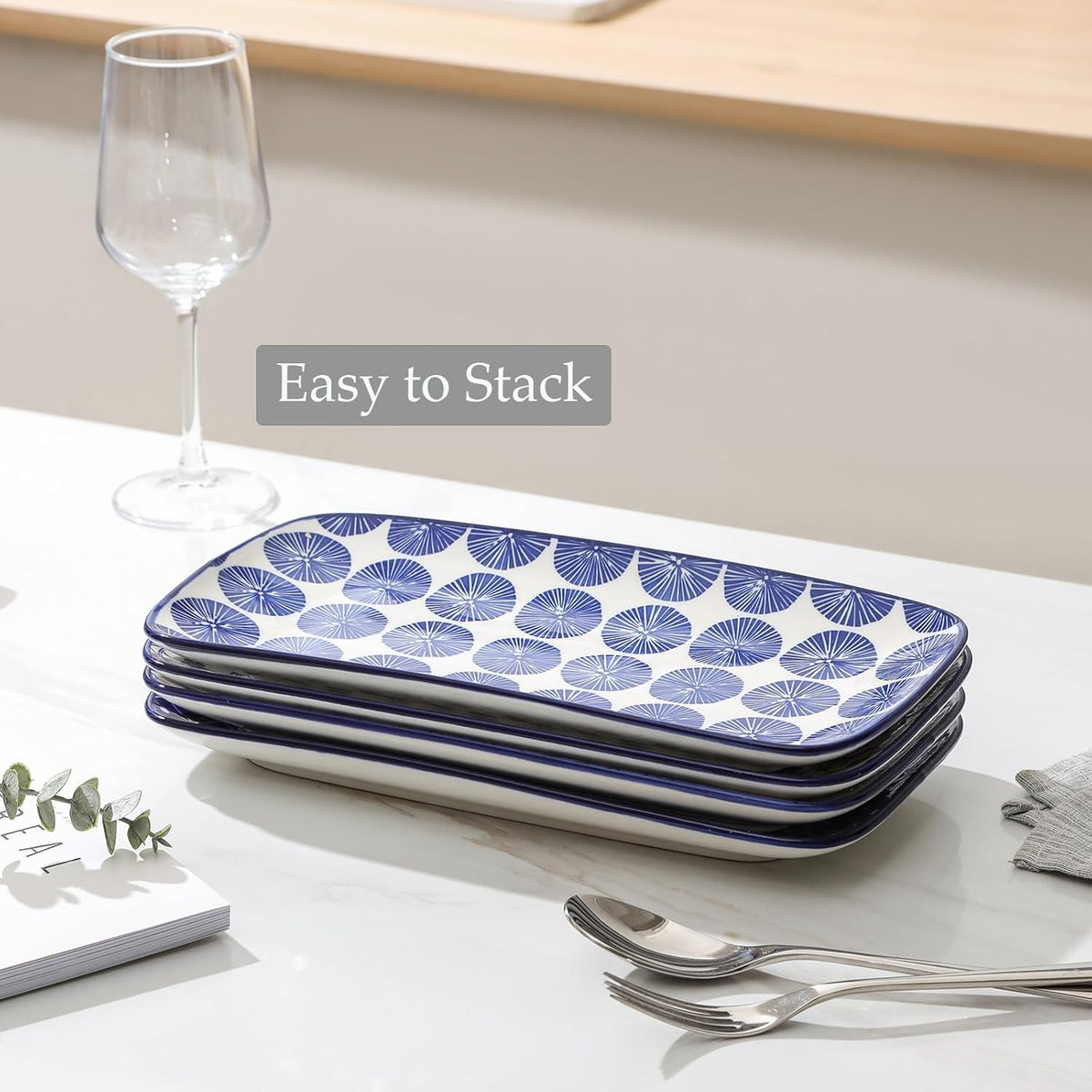 Selamica Ceramic Rectangular Serving Platters Set of 4, 12 Inch Serving Trays/Dishes for Party