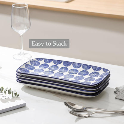 Selamica Ceramic Rectangular Serving Platters Set of 4, 12 Inch Serving Trays/Dishes for Party