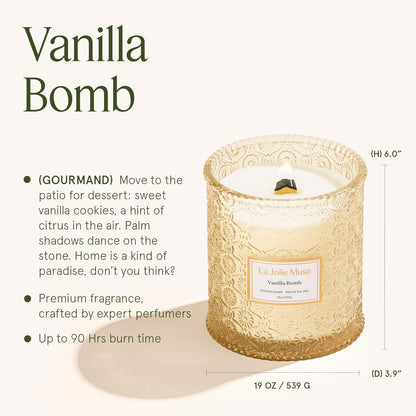 LA JOLIE MUSE Fall Candle | Vanilla Bomb Candle –Vanilla, Lemon Zest & Patchouli |19 oz Large