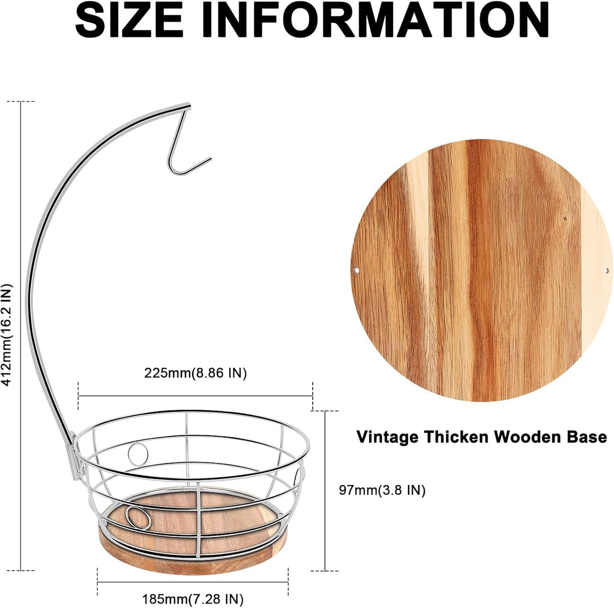Livabber Countertop Fruit Basket Bowl with Banana Hanger, Modern Standing Fruit Vegetable Bowl