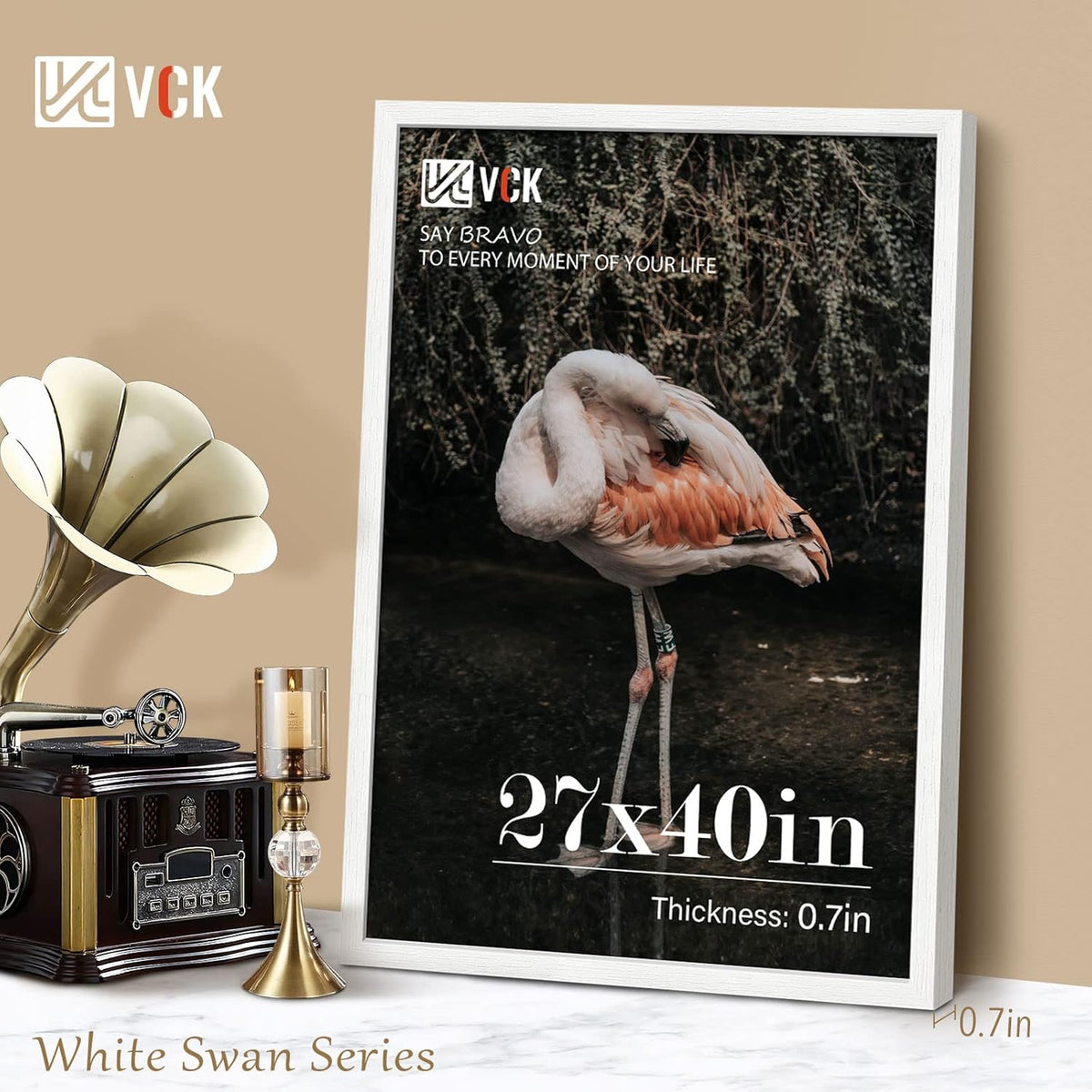 VCK 27x40 Solid Wood Poster Frames Set of 3, Exclusive Woodgrain White Picture Frame, Wall Mounting