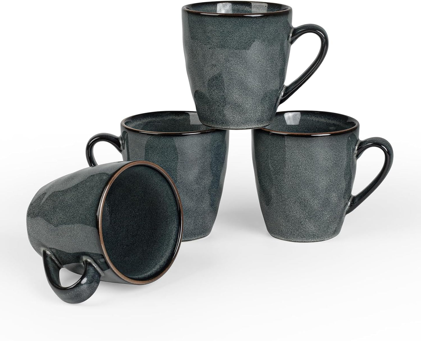 famiware Coffee Mugs Set of 4, Ocean Round 11.5oz Coffee Cup Set with Handle for Cocoa, Milk, Hot