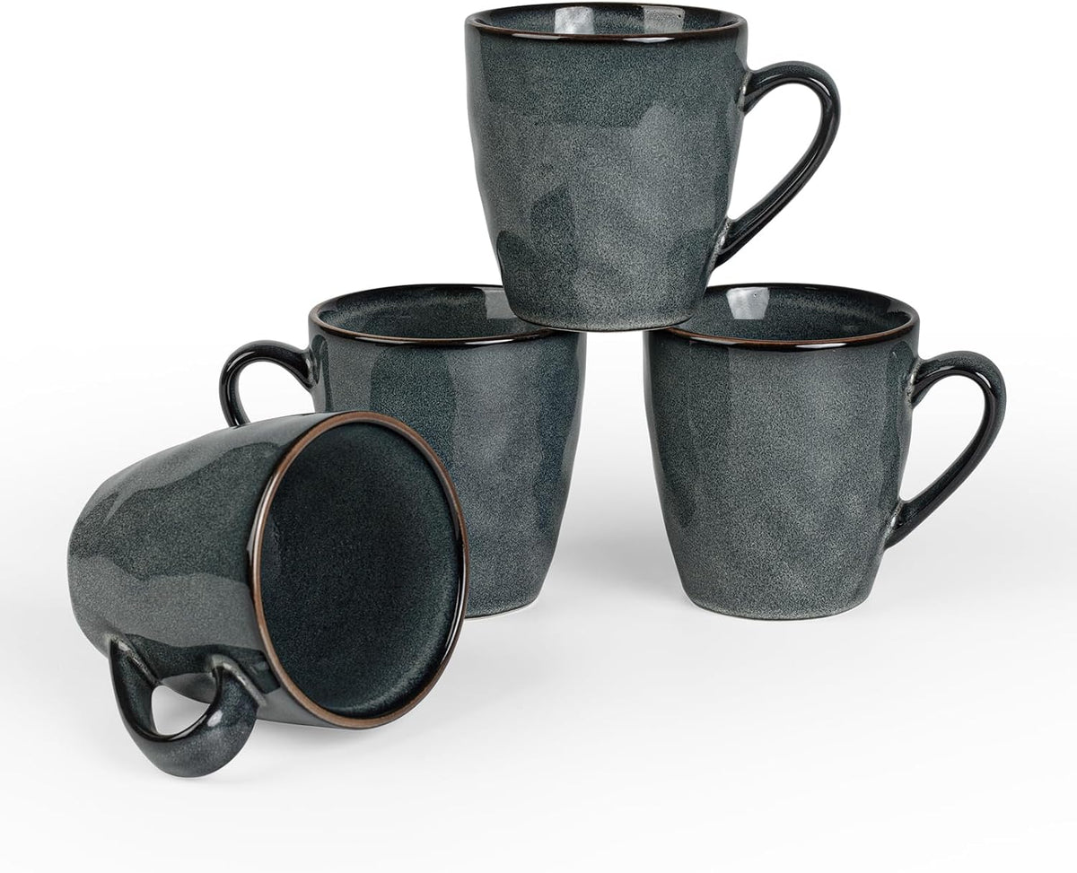 famiware Coffee Mugs Set of 4, Ocean Round 11.5oz Coffee Cup Set with Handle for Cocoa, Milk, Hot