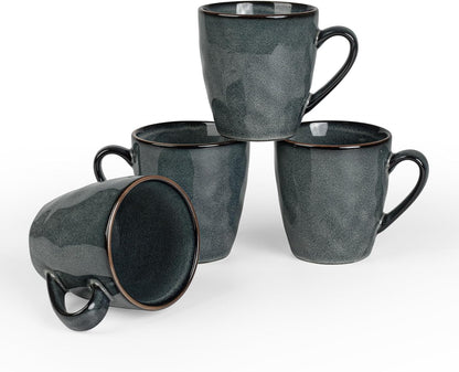 famiware Coffee Mugs Set of 4, Ocean Round 11.5oz Coffee Cup Set with Handle for Cocoa, Milk, Hot