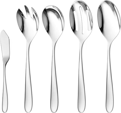 Serving Utensil Set – 18/10 Stainless Steel Serving Spoons, Salad Servers, Butter Knives, Mirror