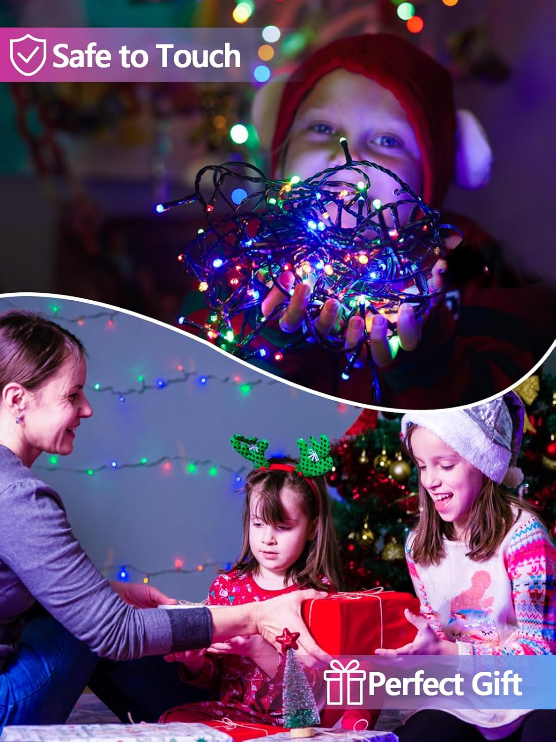 4 Pack 400 LED Solar Christmas Lights Outdoor, Solar String Lights for Outside with 8 Lighting