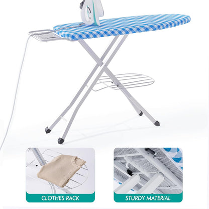 Ironing Board, Heat Resistant Cover Iron Board with Steam Rest, Non-Slip Foldable Ironing Stand.
