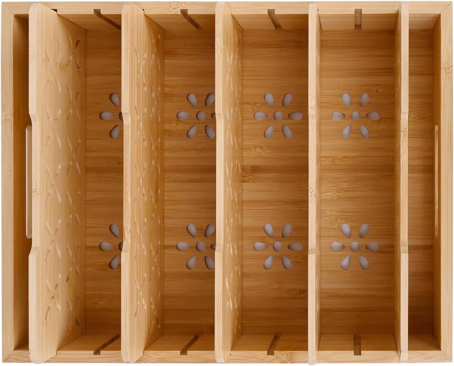 Natural Bamboo Storage Tray with 5 Custom Dividers, Deep Drawer Organizer for Kitchen, Small