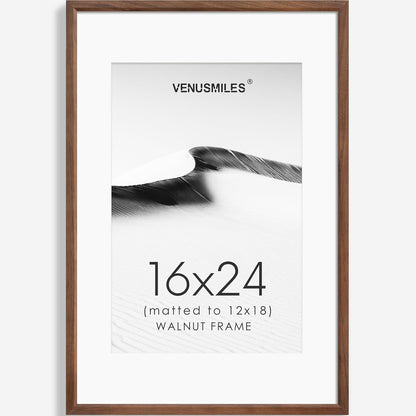 16x24 Poster Frame Natural Solid Walnut Photo Frames with 12x18 Removable Mat Wall Hanging Large