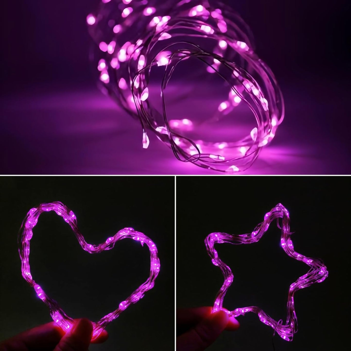 4-Pack 50 LED Pink Fairy Lights Battery Operated with Timer, 16FT Waterproof Starry String Lights